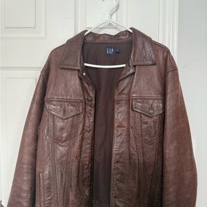 GAP Vintage Leather Bomber Jacket Brown Burgundy 100% Leather Large